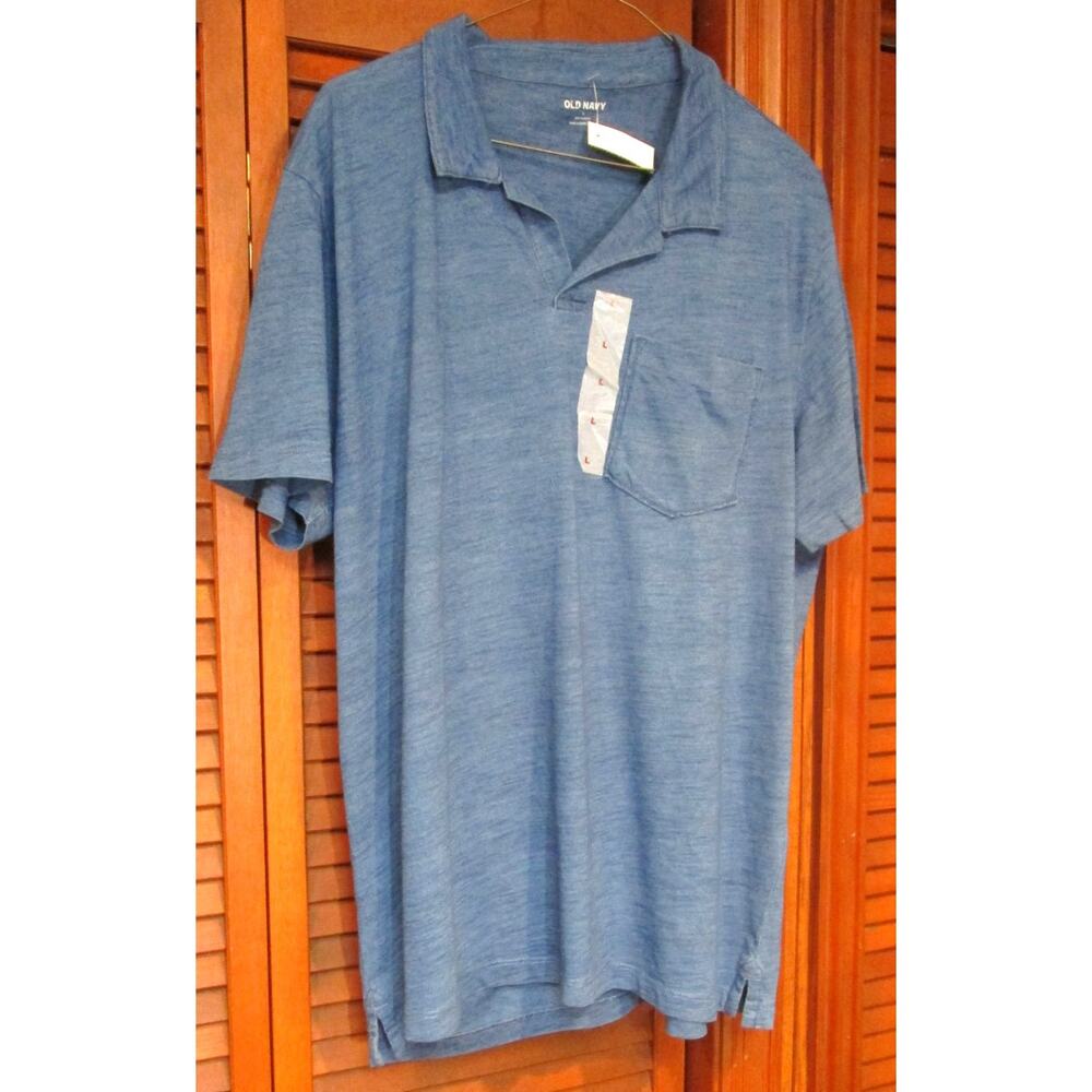 Old Navy Men's Blue Camp Shirt Soft Wash Cotton Open Collar Pocket Size Large